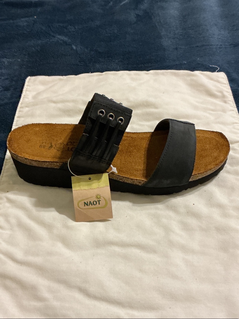 Naot Black Two-Strap Slide Sandal with Buckle Accent